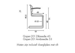 Gispen 201XL zwart afmetingen