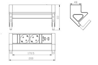 Power Desk Up 2x stroom + 2x USB charger tekening