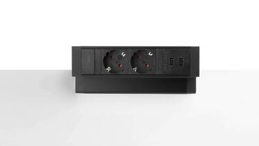 Power Desk Up 2x stroom + 2x USB charger zwart