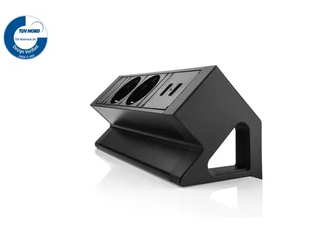 Power Desk Up 2x stroom + 2x USB charger zwart