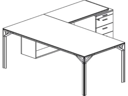 Officity X8 bureau met aanbouw L of R en ingebouwd ladenblok icm kabelklep