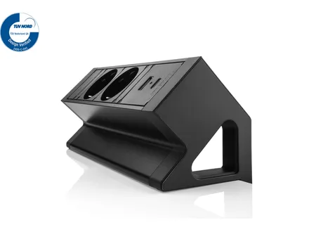 Power Desk Up 2x stroom + 2x USB charger (A/C) zwart