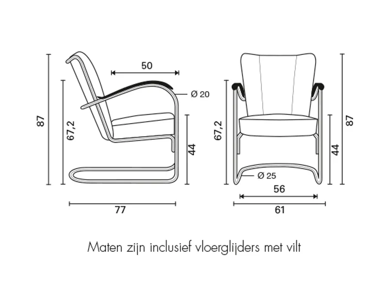 Gispen 412S zwart afmetingen