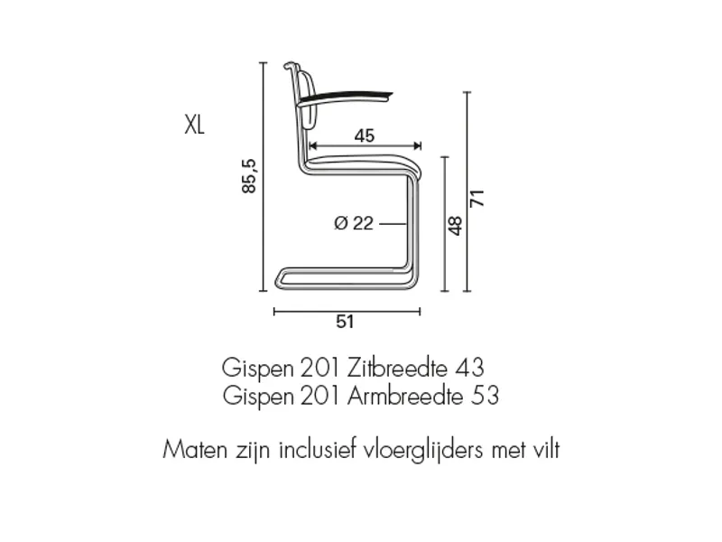 Gispen 201XL blauw afmetingen