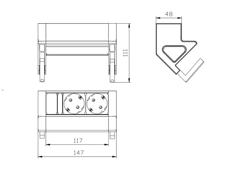 Power Desk Up 2x stroom tekening