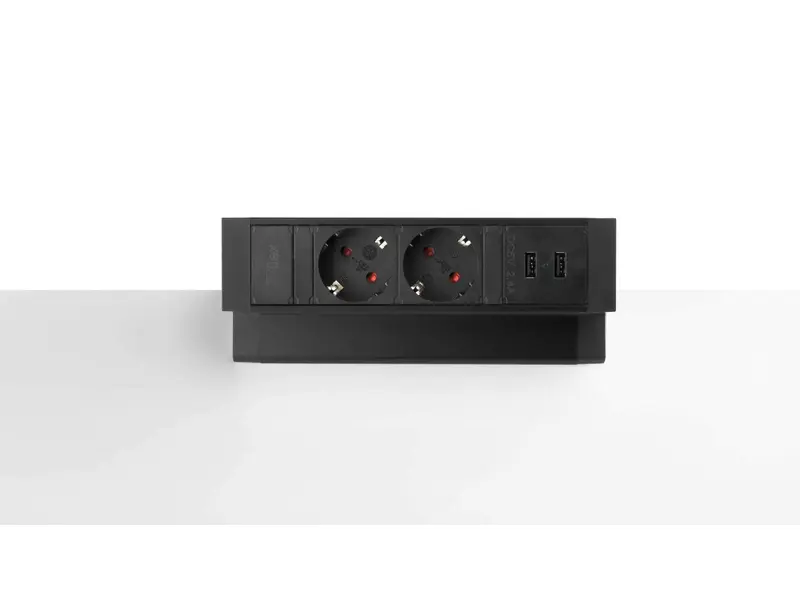 Power Desk Up 2x stroom + 2x USB charger zwart
