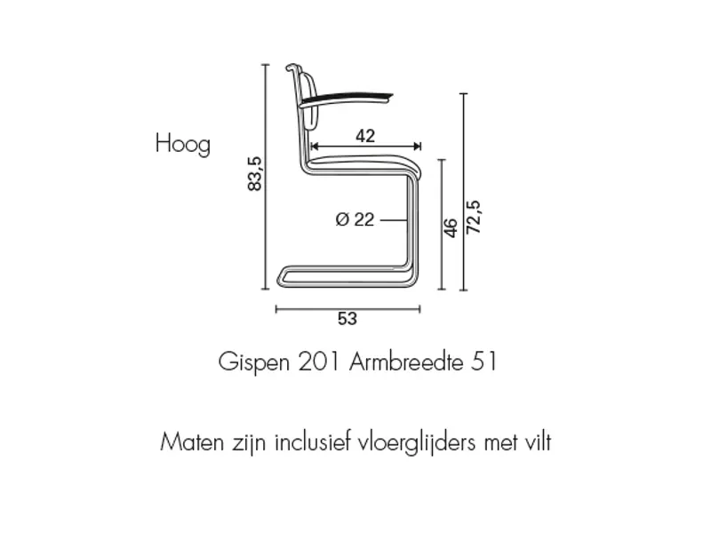 Gispen 201H hout Zwart