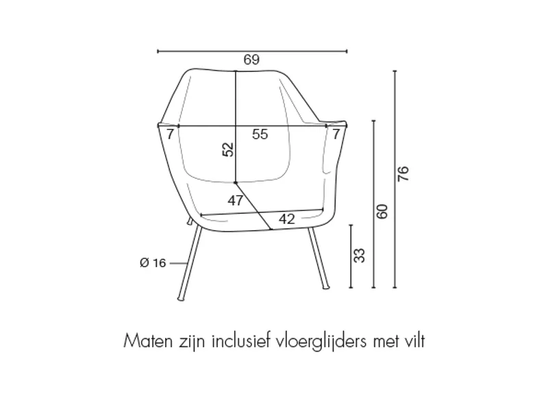 Gispen 416 fauteuil afmetingen