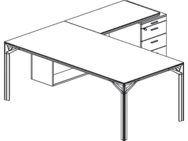 Officity X8 bureau met aanbouw L of R en ingebouwd ladenblok icm kabelklep