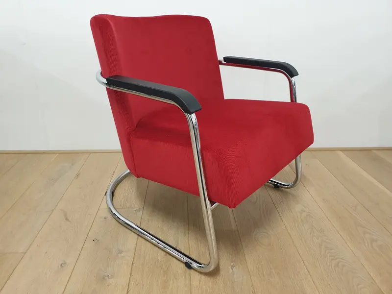 Gispen Today JdB 602 fauteuil Manchester ribstof rood