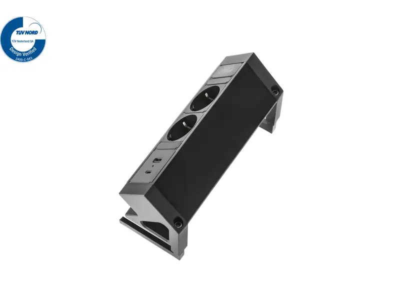 Power Desk Up 2x stroom + 2x USB charger (A/C) zwart
