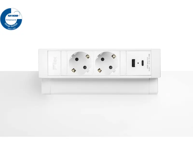 Power Desk Up 2x stroom + 2x USB charger (A/C) wit