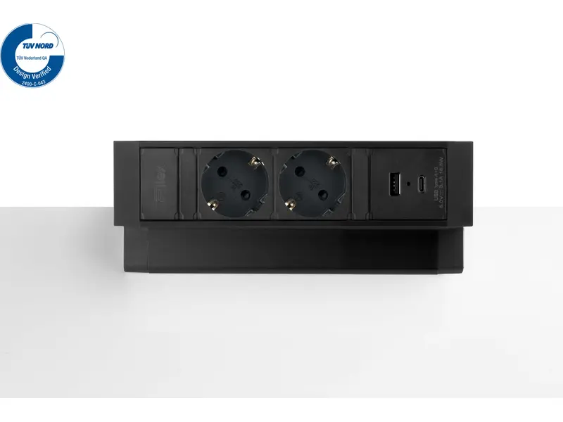 Power Desk Up 2x stroom + 2x USB charger (A/C) zwart