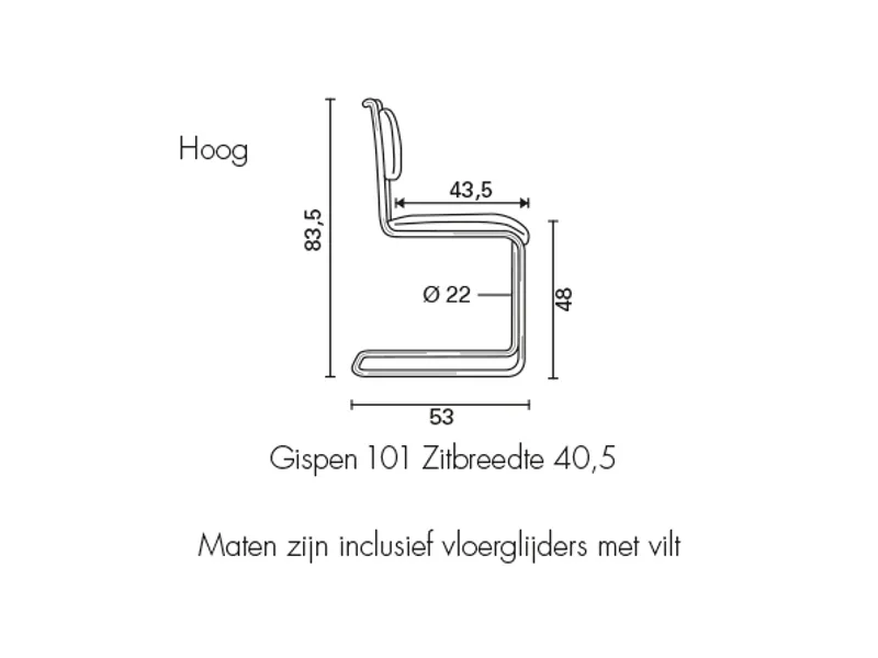 Gispen 101H zwart afmetingen