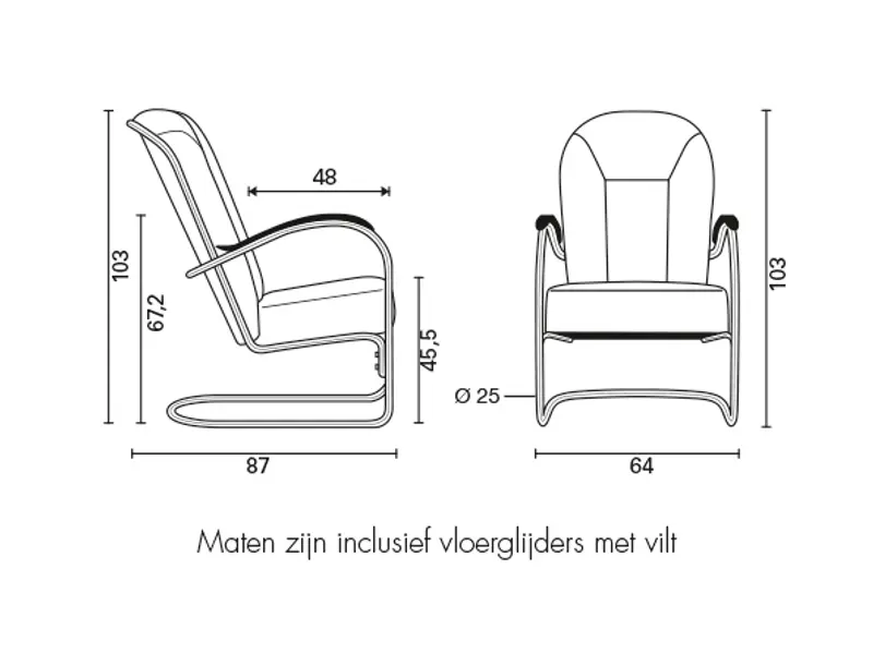 Gispen AA zwart rib afmetingen