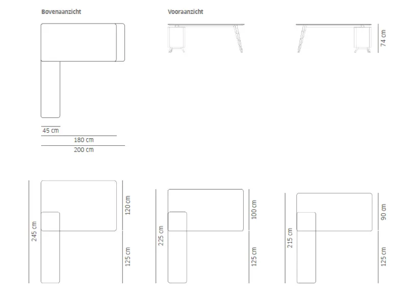 Voortman TABS hoekopstelling met Credenza 170cm